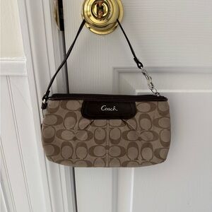 Coach Tan and Brown Signature Wristlet